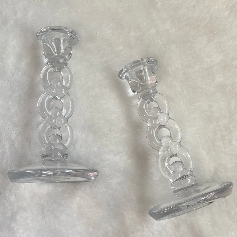 Vintage Glass Taper Candle Holders - Set of 2 - Twisted Glass Candlesticks
